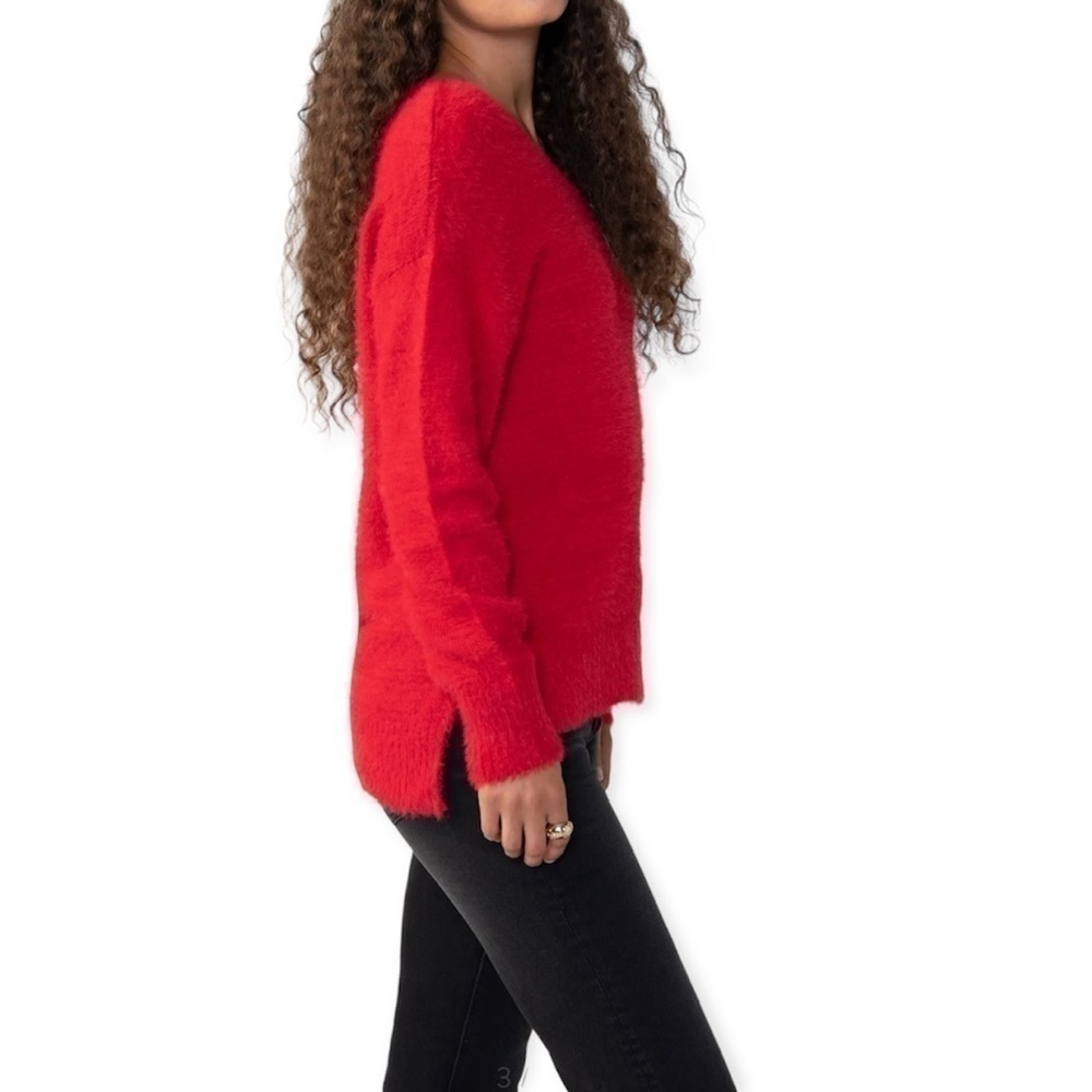 Sanctuary Women’s Fuzzy V Neck Long Sleeve Sweater in Red Size XS - Picture 3 of 11